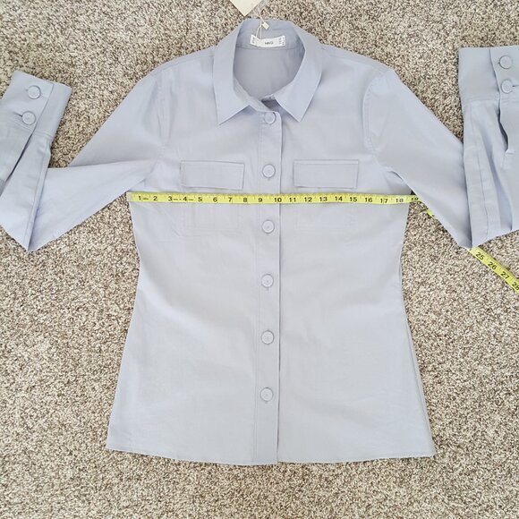 Mango Fitted Cotton Poplin Shirt Button Down Up Blue Office Work Business Casual - Picture 7 of 14